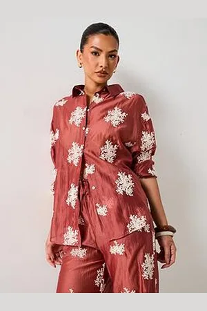 Very Floral Embroidered Co-Ord Shirt - /Red