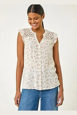 Roman Lace Yoke Floral Blouse