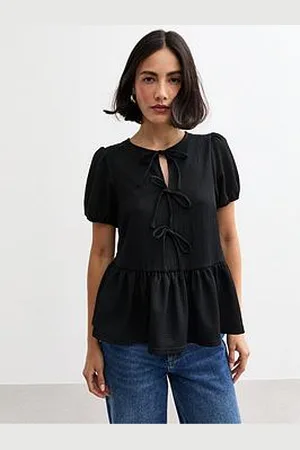 New Look Crinkle Texture Tie Front Smock Top