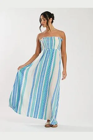 South Beach Bandeau Jacquard Maxi Dress With Shirred Bodice