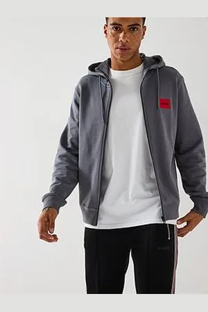 HUGO BOSS Dapple Red Patch Full Zip Hoodie - Grey
