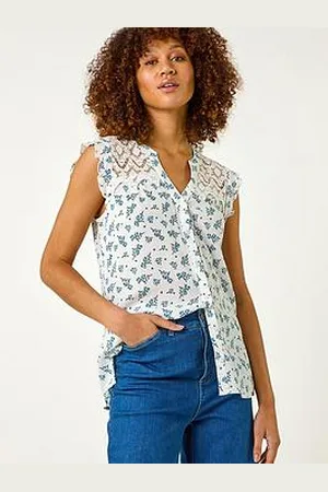 Roman Floral Print Lace Yoke Blouse