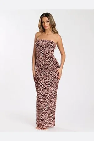 South Beach Printed Mesh Strapless Maxi Dress