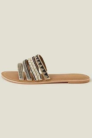 Accessorize Mono Strappy Bead Sandals - Black White