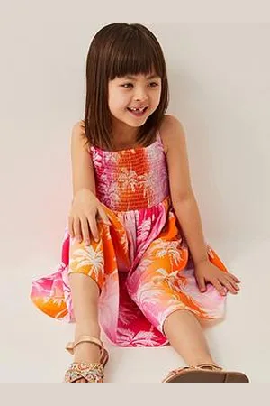 Monsoon Girls Sunset Ombre Palm Print Shirred Dress