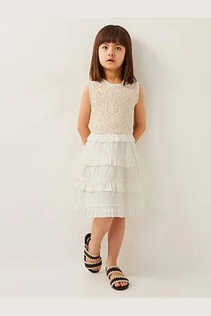 Monsoon Girls Crochet Yoke Ruffle Dress