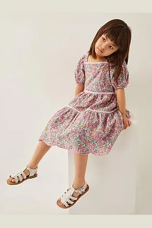 Monsoon Girls Broderie Floral Puff-Sleeve Dress