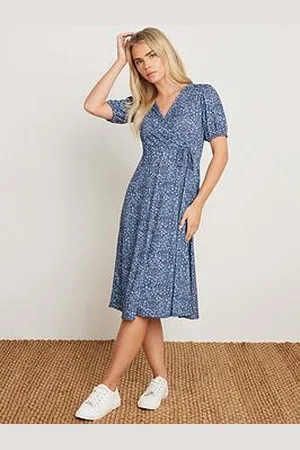 M&Co Petite Ditsy Wrap Short Sleeve Midi Dress