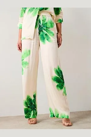 Very Green Flower Satin Trouser Co-Ord