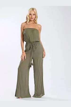 South Beach Crinkle Viscose Strapless Jumpsuit