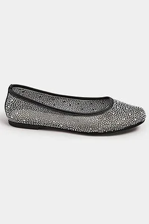 Yours Wide Fit Mesh Diamante Ballet Pump
