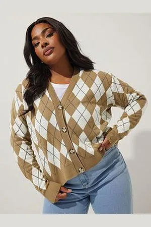 Yours Curve Neutral Argyle Cardi