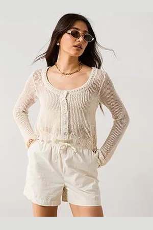 Very Cotton Rich Crochet Cropped Cardigan - Cream