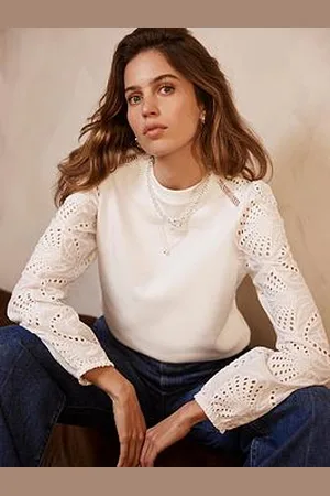 mint&berry White Broderie Sleeve Sweatshirt