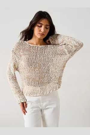 Very Wide Neck Crochet Jumper - Neutral