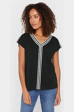M&Co Embroidery Trim V Neck Top