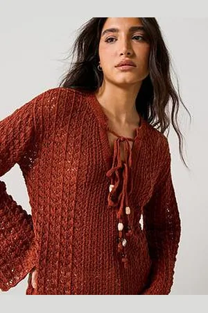 Very Metallic Tie Neck Open Stitch Jumper
