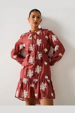 Very Tie Neck Embroidered Mini Dress - Dark