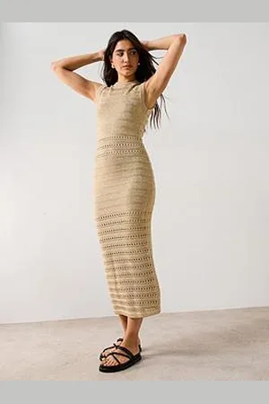 Very Crew Neck Knitted Midaxi Dress - Metallic