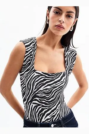 New Look Black Zebra Square Neck Bodysuit