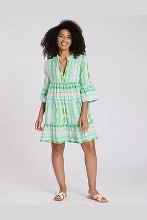 South Beach Jacquard 3/4 Sleeve Tiered Mini Dress