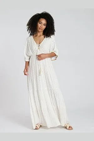 South Beach Metallic Jacquard Spot Tiered Maxi Dress