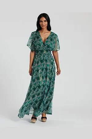 South Beach Metallic Chiffon Button Detail Midi Dress