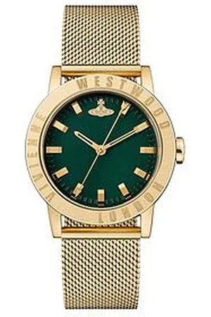 Vivienne Westwood Ladies Warwick Mesh Quartz Watch With Green Dial & Stainless Steel Mesh Bracelet