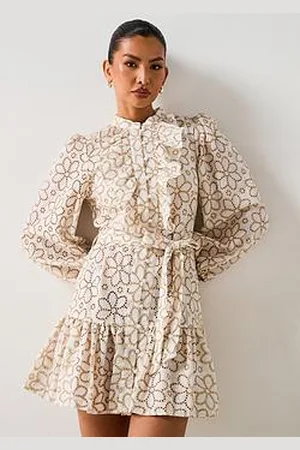 Very Contrast Embroidered Mini Shirt Dress