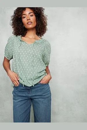 M&Co Dobby Gypsy Short Sleeve Top