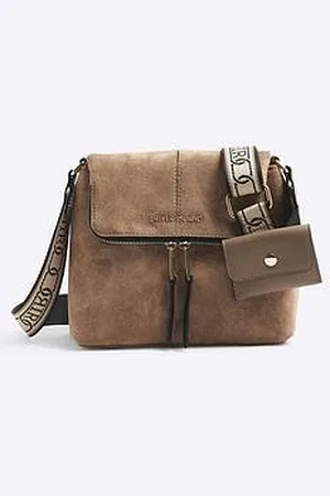 River Island Faux Suede Zipped Messenger Bag