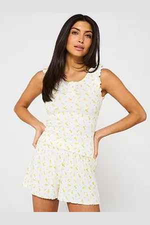 Very Frill Lemon Print Vest Top And Short Pj Set