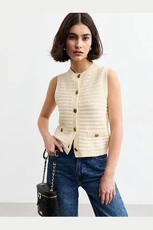 New Look Textured Knit Button Up Vest