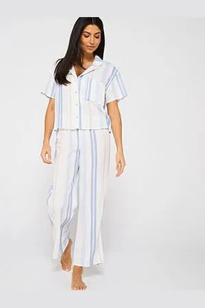 Very Short Sleeve Linen Stripe Revere Set