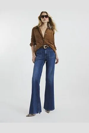 River Island Denim High Rise Relaxed Flare Jeans