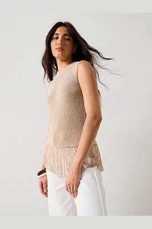 Very Cotton Rich Knitted Fringe Jumper - Neutral