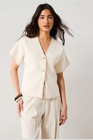 Very Short Sleeve Knitted Cardigan - Neutral