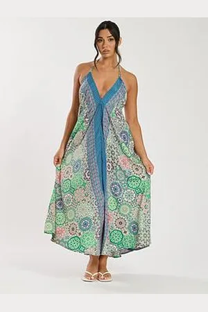 South Beach Printed Halter Scarf Maxi Dress