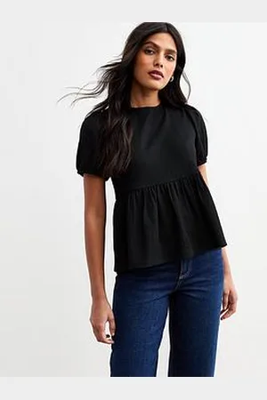 New Look Crinkled Jersey Tie Back Peplum Top