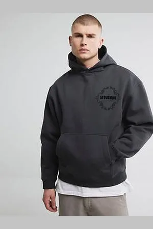River Island Oversized Diamond Drago Crew Sweat - Dark Grey