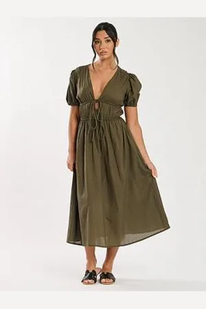 South Beach Tie Front Short Sleeve Midi Dress