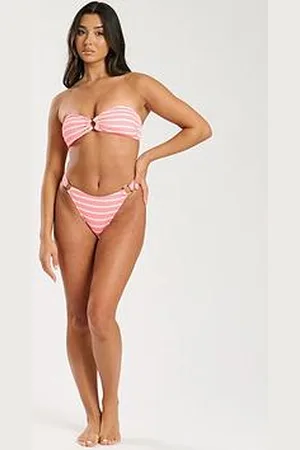 South Beach Stripe Crinkle Ring Bandeau Bikini Top