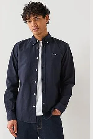 HUGO BOSS Roan Slim Fit Button Down Logo Oxford Shirt- Navy