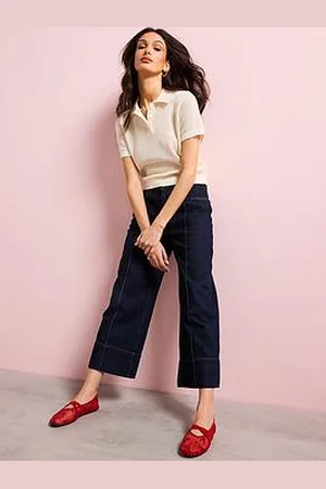 MANGO Wideleg Cropped Jeans With Seam Detail