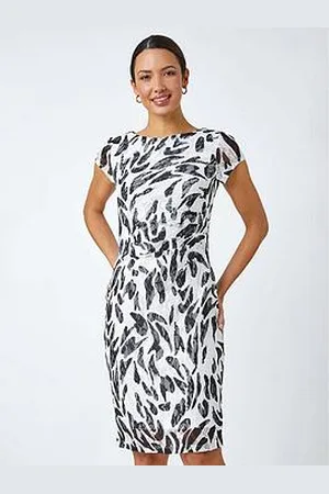 Roman Leaf Print Stretch Bodycon Lace Dress