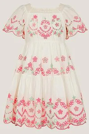 Monsoon Girls Colourful Broderie Short Sleeve Dress