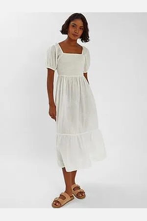 Accessorize Embroidered Puff Sleeve Midi Dress