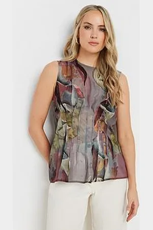 Long Tall Sally Tall Abstract Floral Sheer Pleat Top