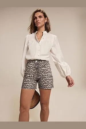mint&berry Neutral Leopard Print Denim Shorts