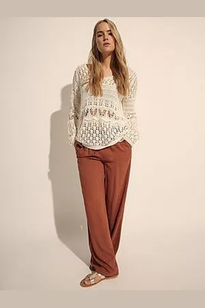 Long Tall Sally Linen Blend Wide Leg Trouser 36" - Rust